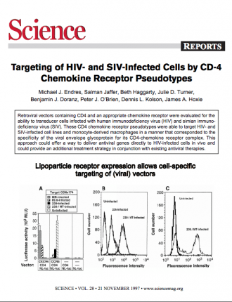 Science publication: Targeting of HIV- and SIV-infected Cells by CD-4 Chemokine Receptor Pseudotypes.